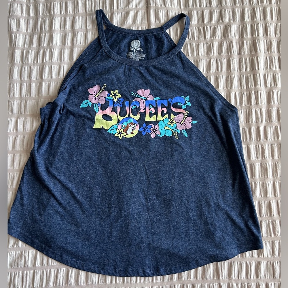 Buc-ee's Navy Floral Logo Halter Tank Top (2X)